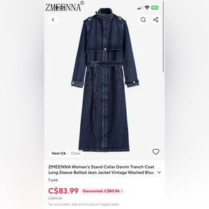 Women's Stand Collar Blue Denim Trench Coat